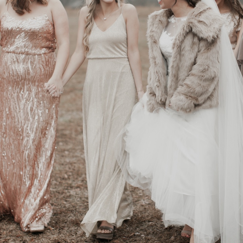 LULUs Blouson Metallic Shimmer Gown